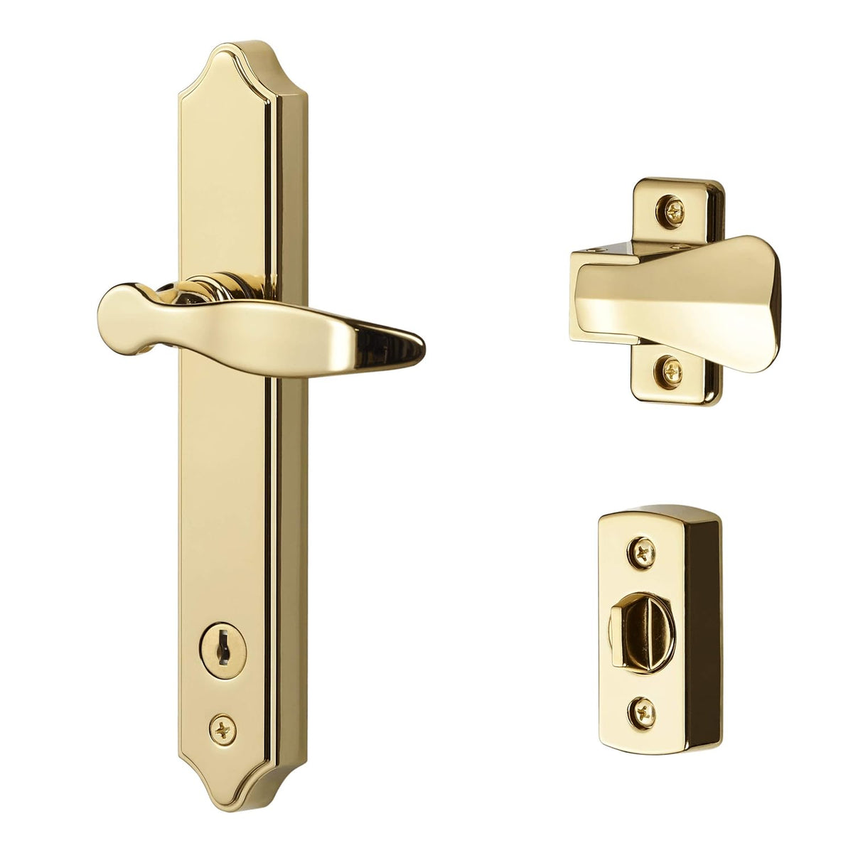 Lever Set for Storm and Screen Doors with Keyed Deadbolt, 2-Posts, Bright Brass Y168606