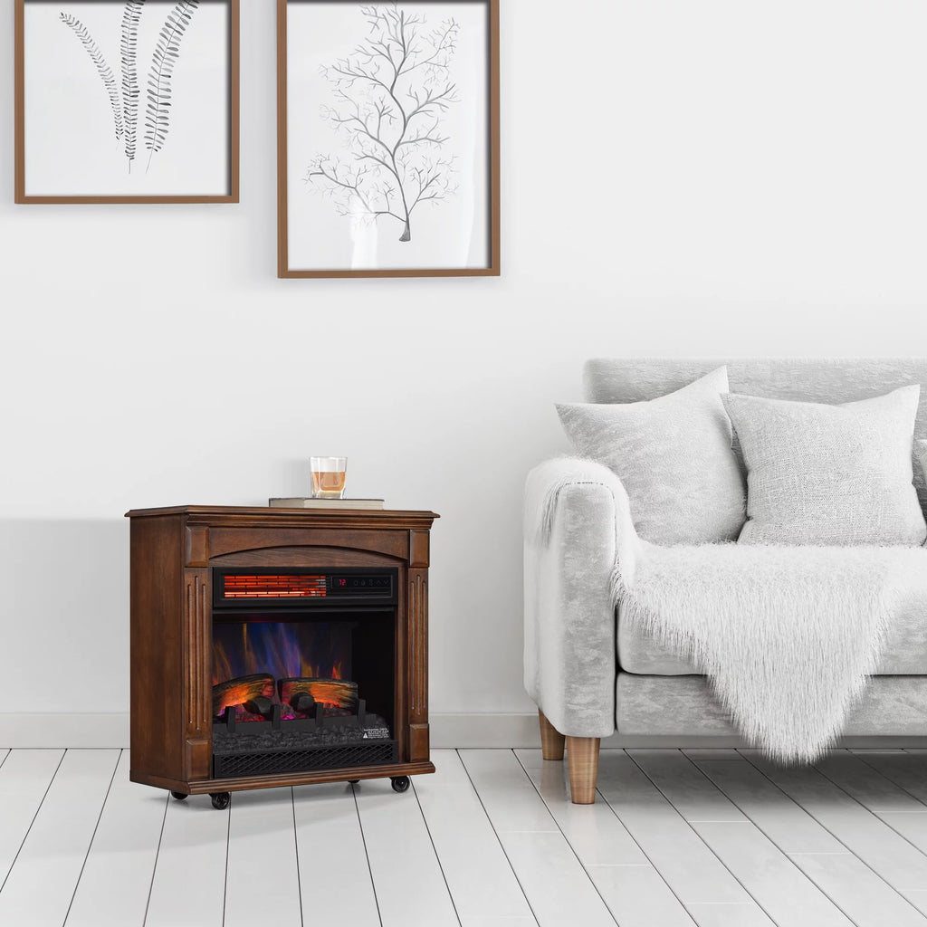 Rolling Mantel with 3D Infrared Quartz Electric Fireplace C107825