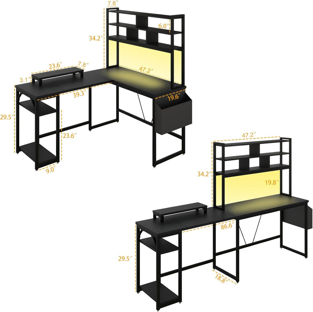 L Shaped Computer Desk with LED Lights and Power Outlets and USB Port B41300