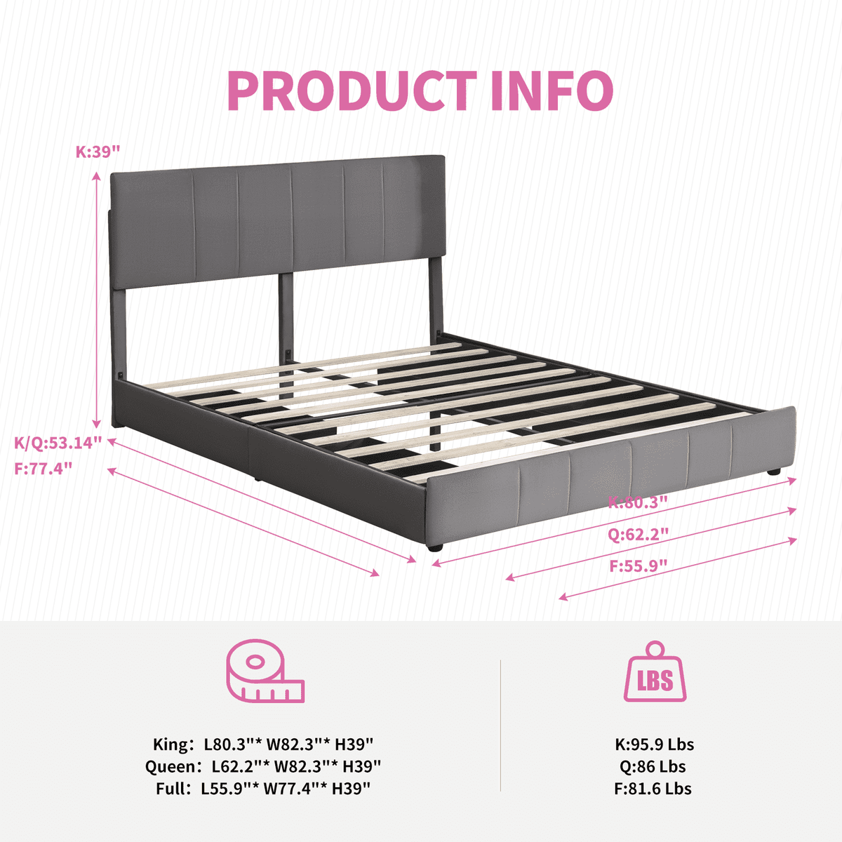 Full Size Platform Bed Frame with 4 Storage Drawers and Headboard X29991