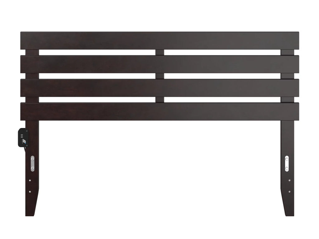 Queen Espresso Wood Panel Headboard with 2 USB Ports C29790