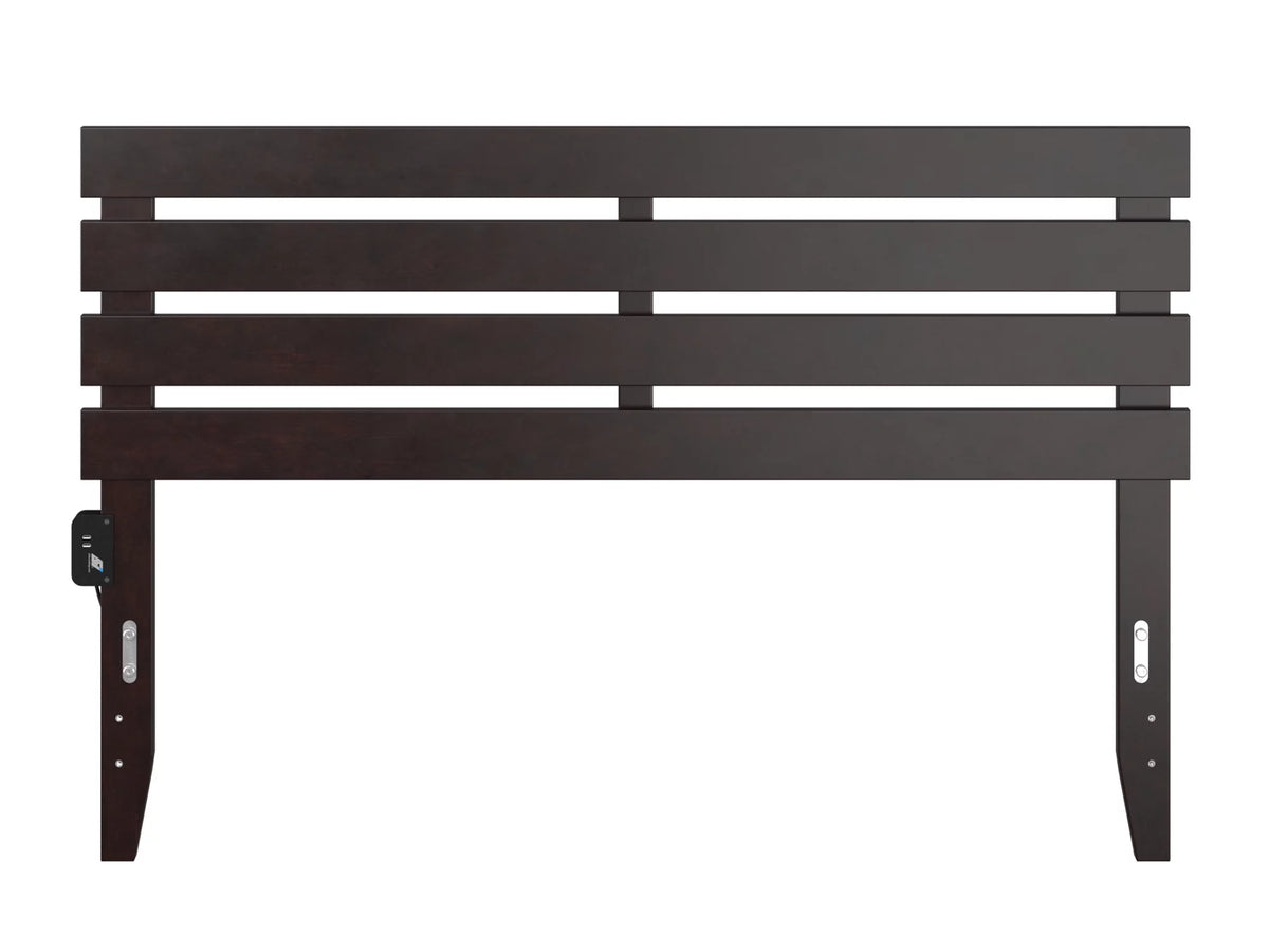 Queen Espresso Wood Panel Headboard with 2 USB Ports C29790