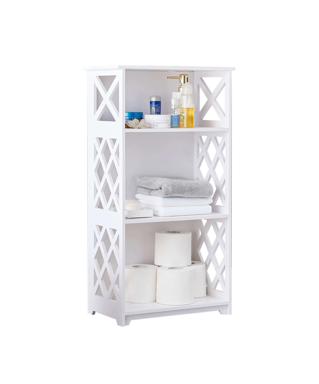White 3 Open Shelves Plastic Wood Storage Shelves K40022