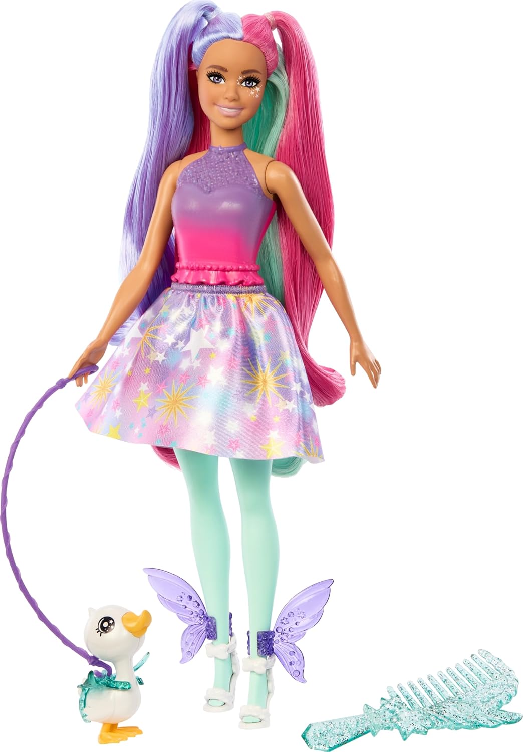 Barbie Doll & Accessories Set with Fantasy Outfit, Pet, Leash & Styling Pieces Y18198