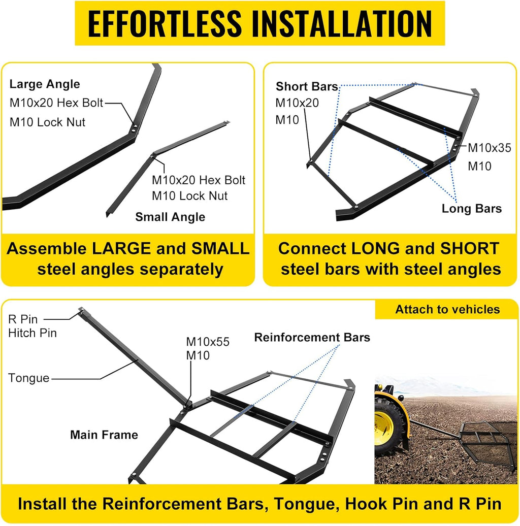66" Width Tow Behind Steel Driveway Drag Harrow S29179