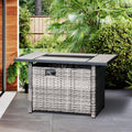 42 inch Outdoor Rectangle Propane Fire Pit Table with Lid, Grey Wicker L5314