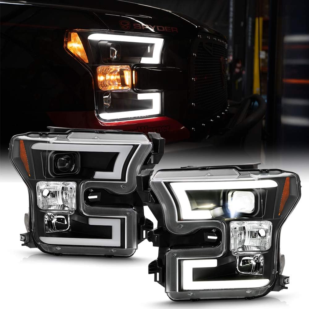 For 2015-2017 Ford F150 Black LED Projector Headlights Assembly V49229