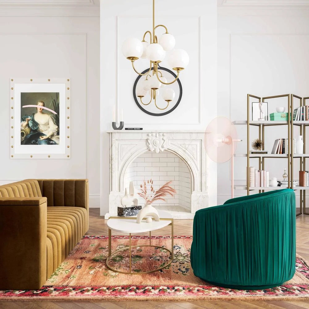 Forest Green Pleated Velvet Swivel Chair B549