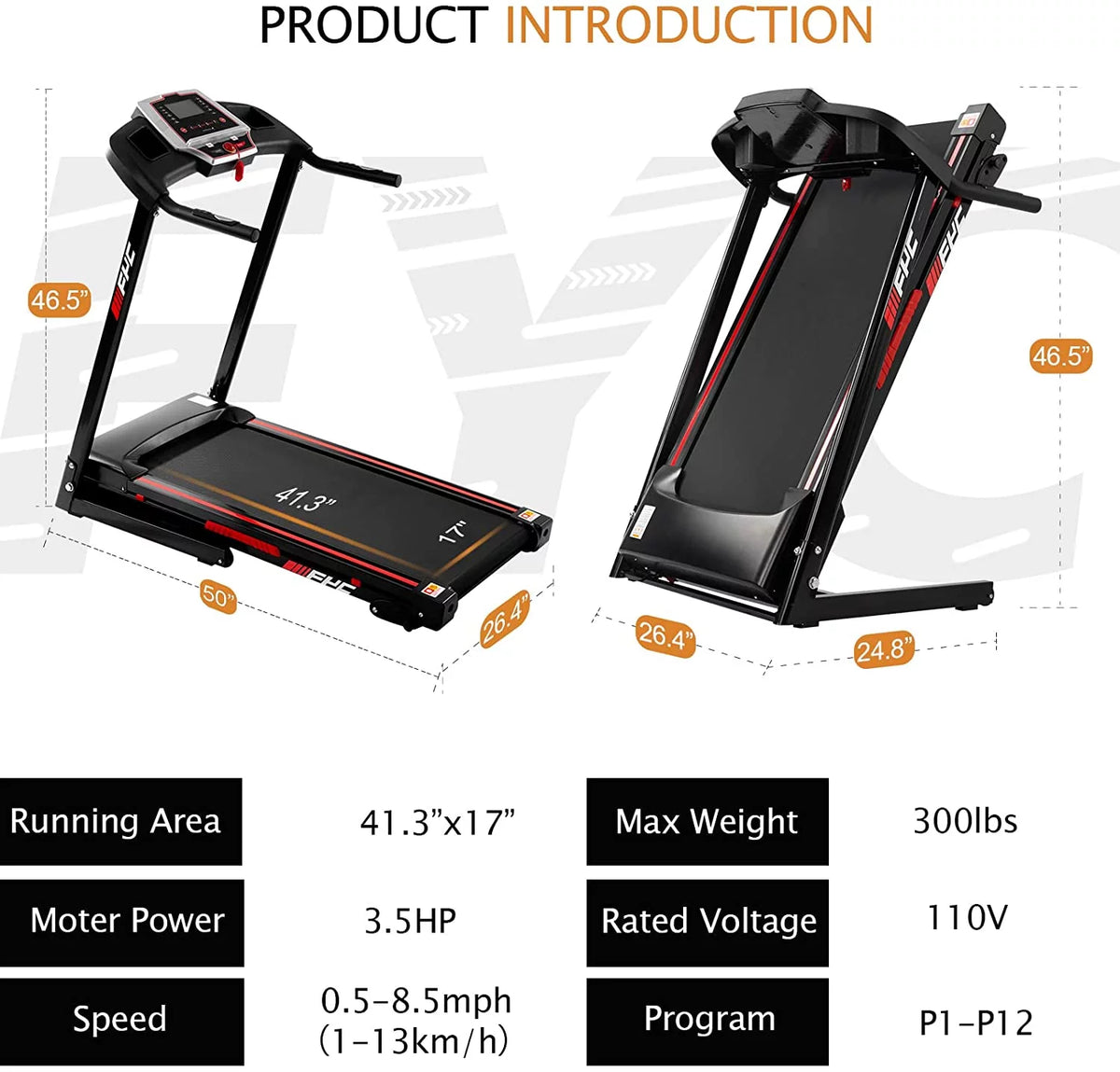 3.5HP Folding Treadmill with Incline W3845