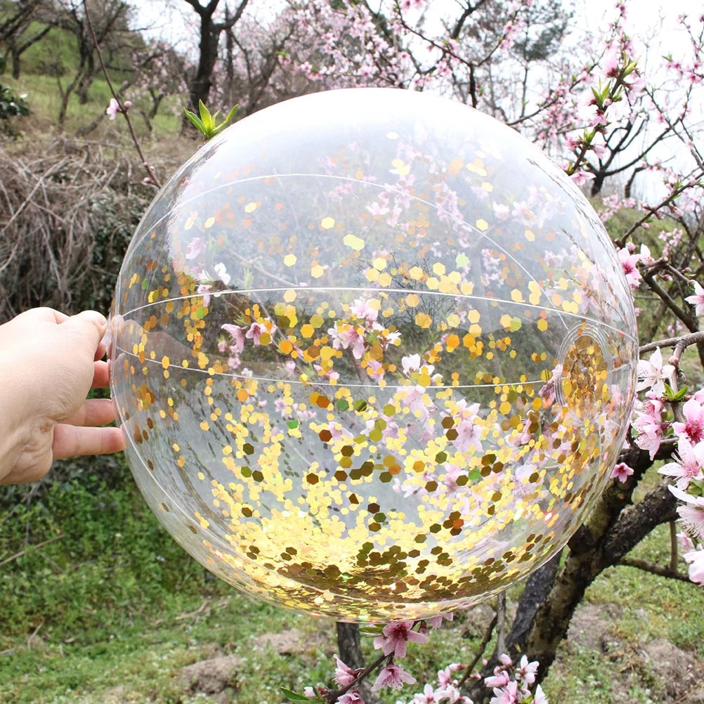 2pcs Glitter Sequin Beach Balls Inflatable PVC Ball Toys with Pumps Q4522