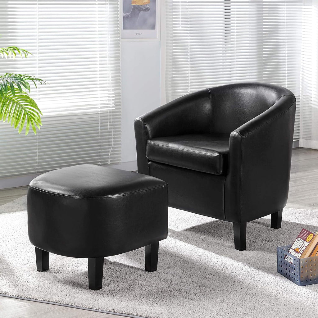 Black Faux Leather Accent Chair with Ottoman L57401