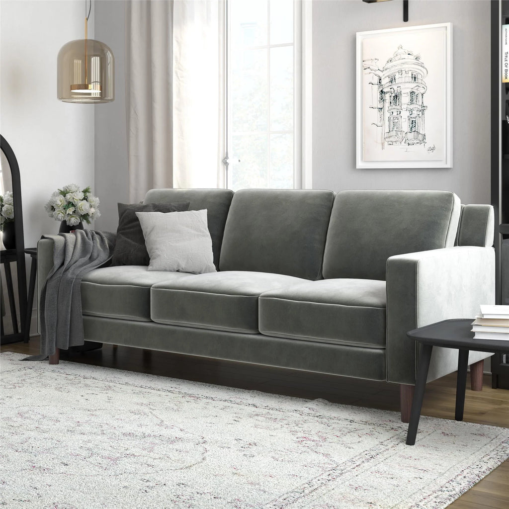 Gray Velvet 3 Seater Sofa V4169