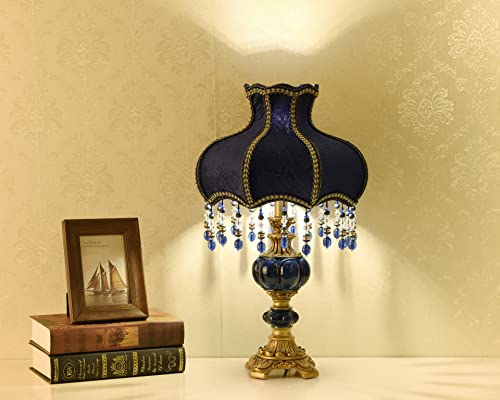 Blue Fabric Lampshade Resin Lamp, 13 in W, 21.6 in H U80122