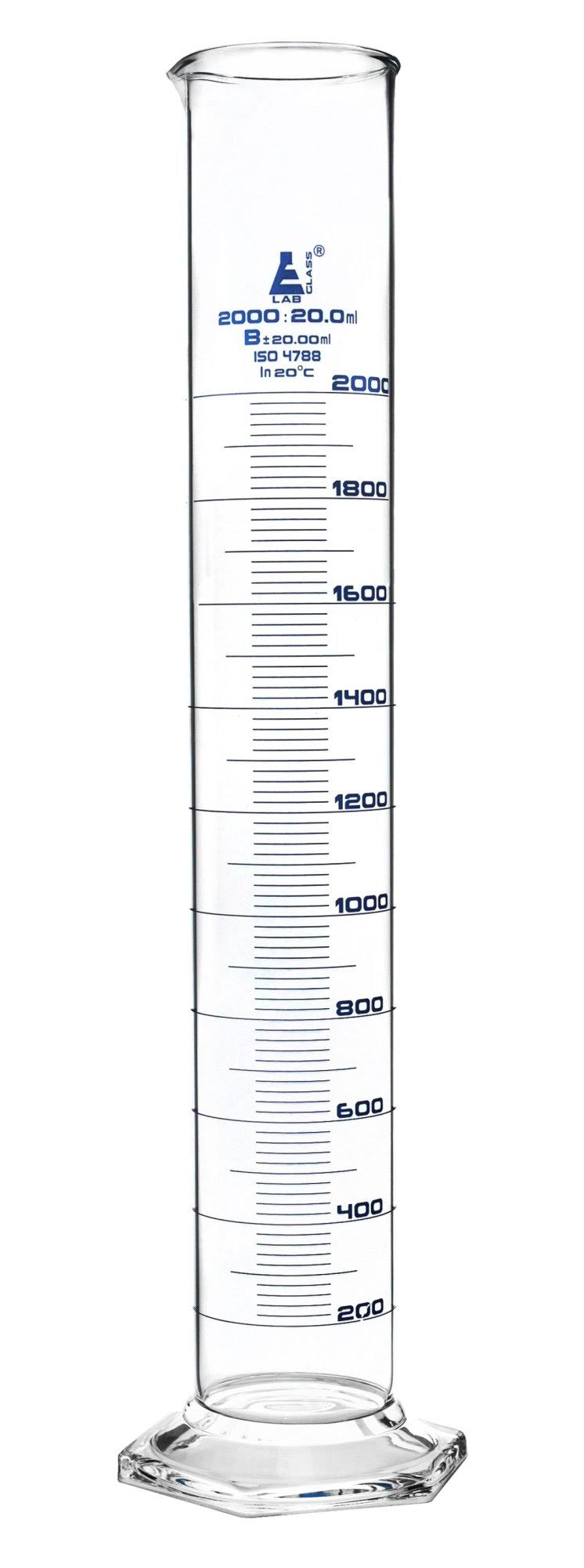 2000ml Borosilicate Glass Graduated Measuring Cylinder with Hexagonal Base B749809