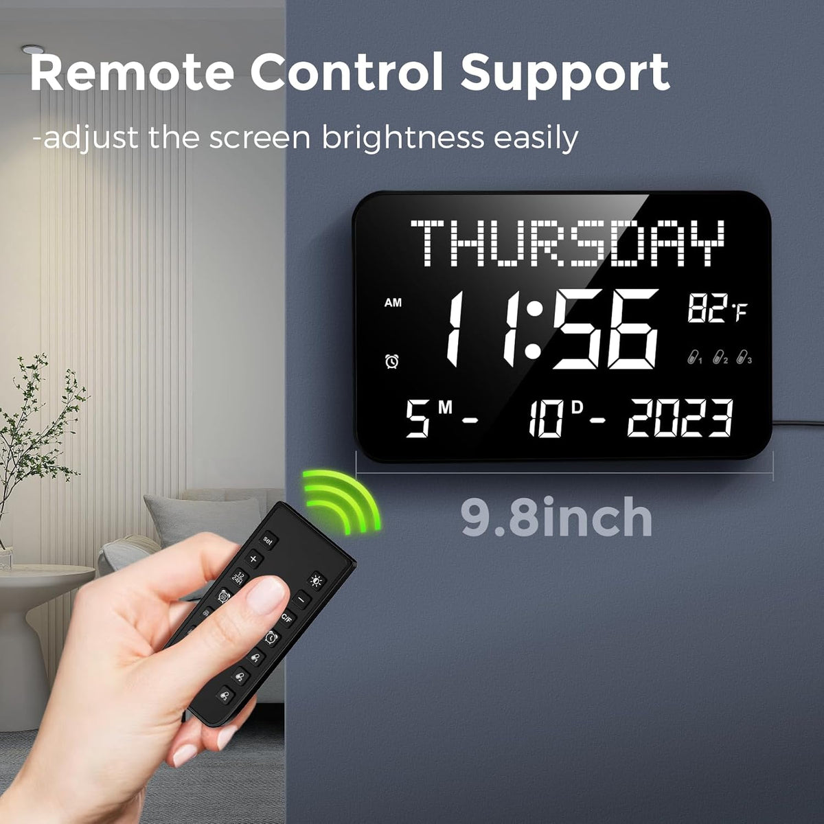 11.2" Large LED Digital Wall Clock with Remote Control, 4 Alarms, Adjustable Dimmer U324