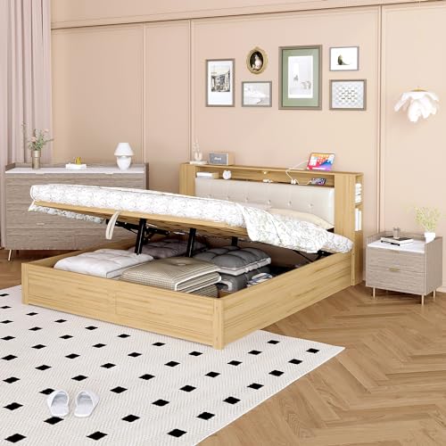 Queen Size Upholstered Platform Bed with Storage Nightstand and 6 Drawers Dresser Cabinet D557