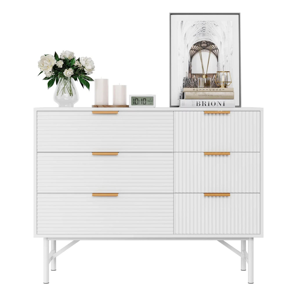 6 Drawer Creamy Wave Panel Wood Dresser Z325248