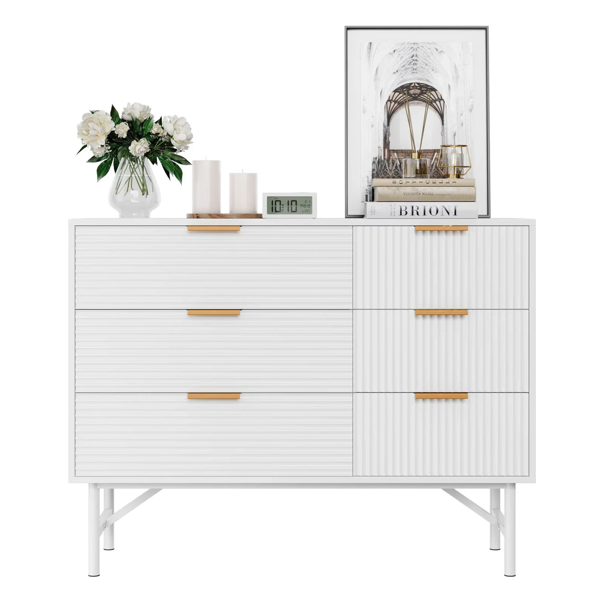 6 Drawer Creamy Wave Panel Wood Dresser Z325248
