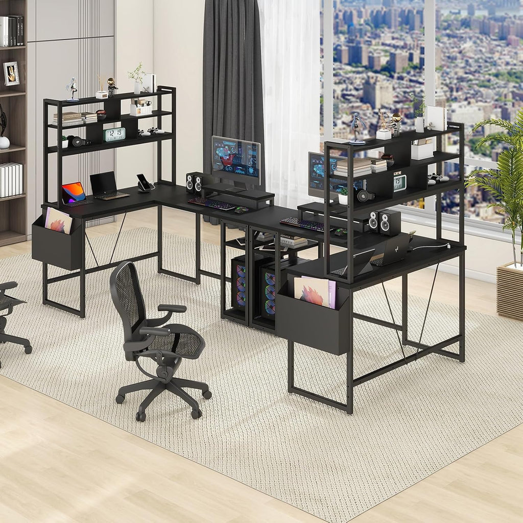 L Shaped Computer Desk with LED Lights and Power Outlets and USB Port B41300
