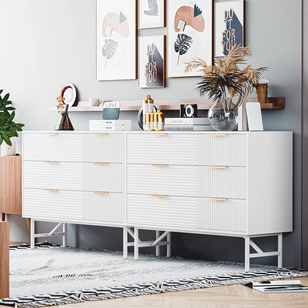6 Drawer Creamy Wave Panel Wood Dresser Z325248
