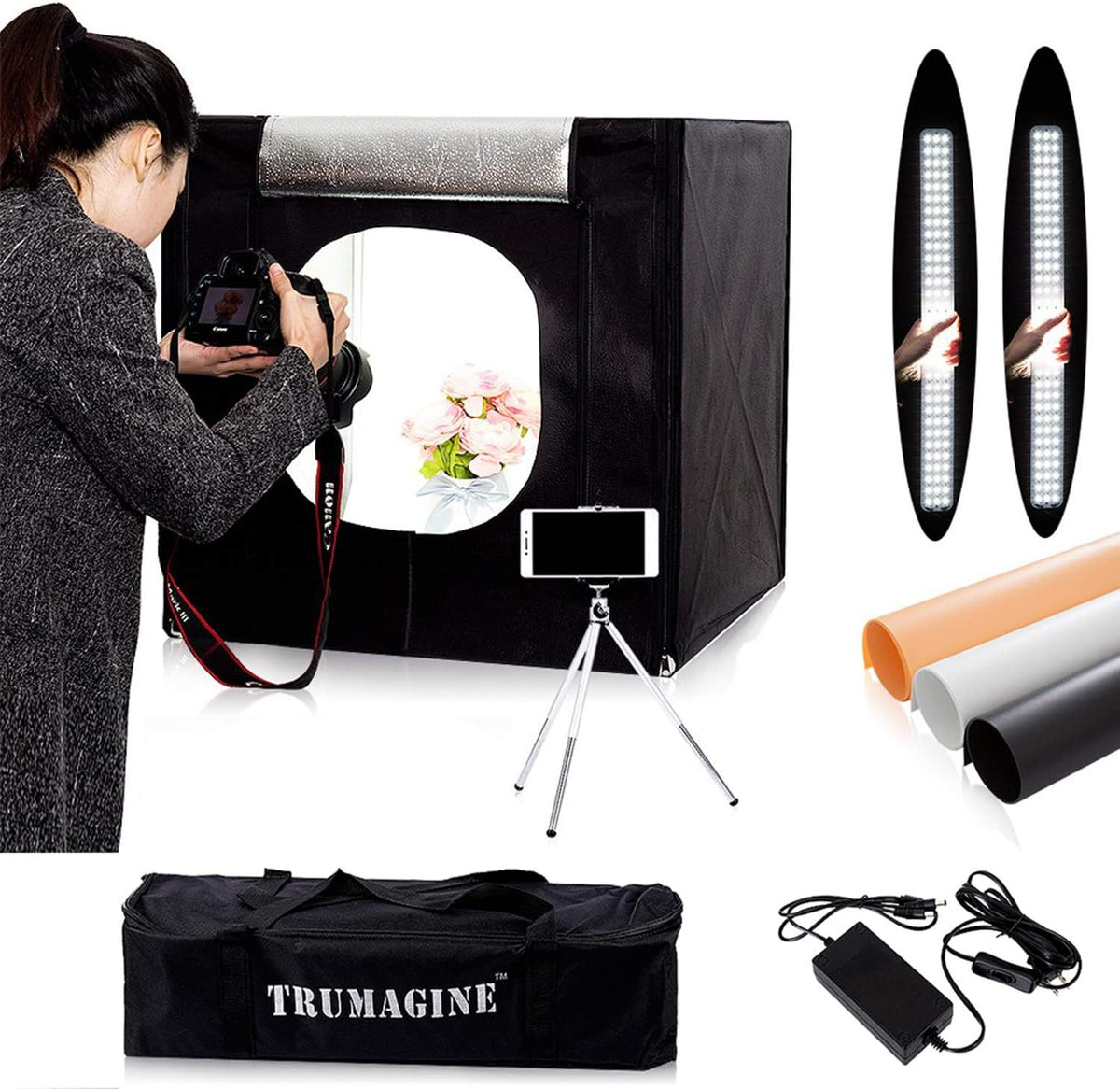 LED Studio Lightbox with 3 Colors Backdrops and Carrying Bag I9370