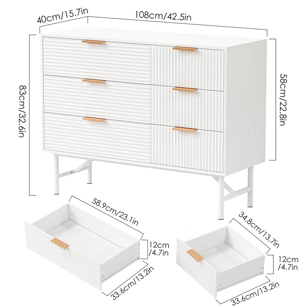 6 Drawer Creamy Wave Panel Wood Dresser Z325248