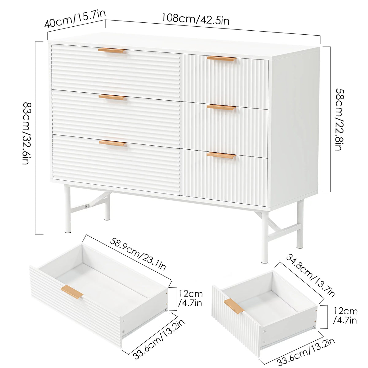 6 Drawer Creamy Wave Panel Wood Dresser Z325248