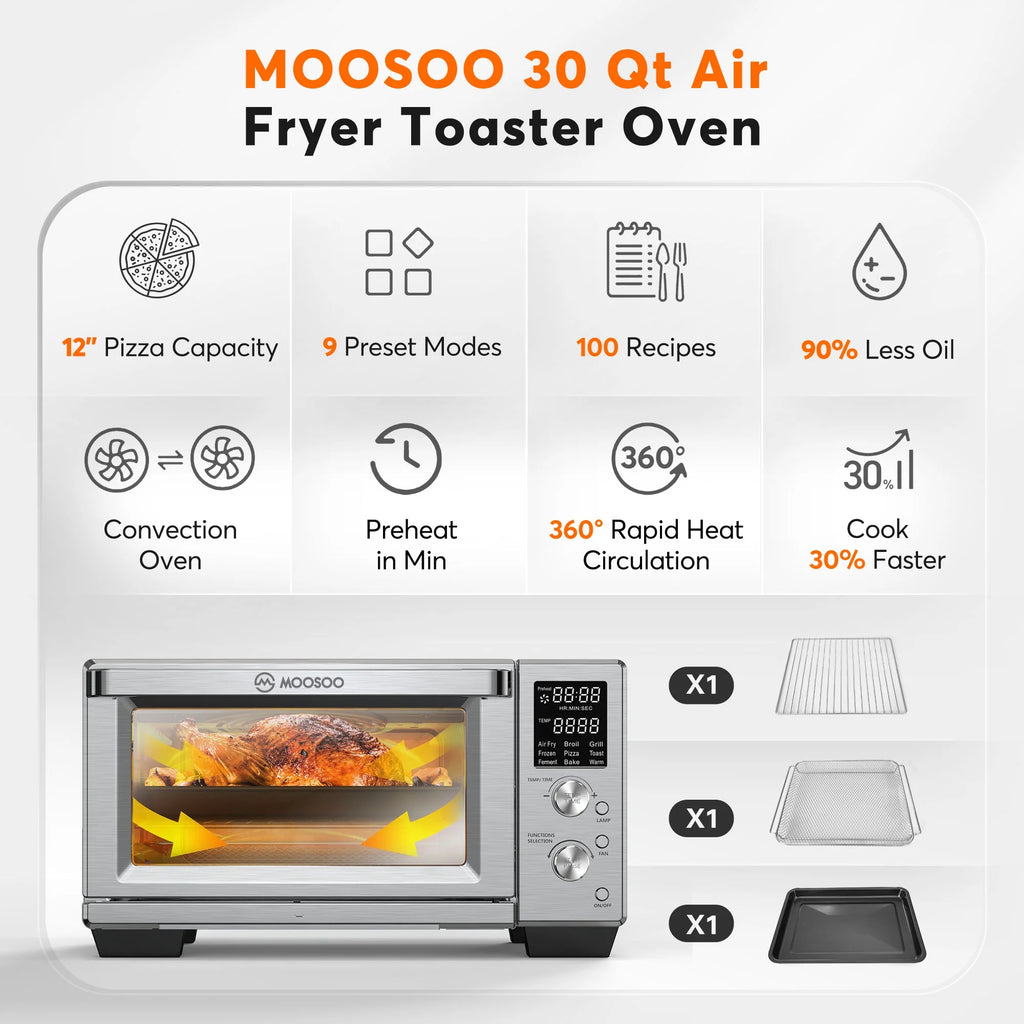 30Qt Stainless Steel Air Fryer Toaster Oven N109