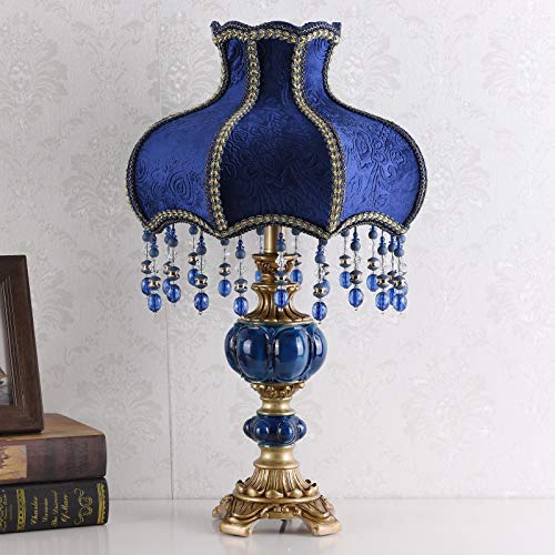 Blue Fabric Lampshade Resin Lamp, 13 in W, 21.6 in H U80122