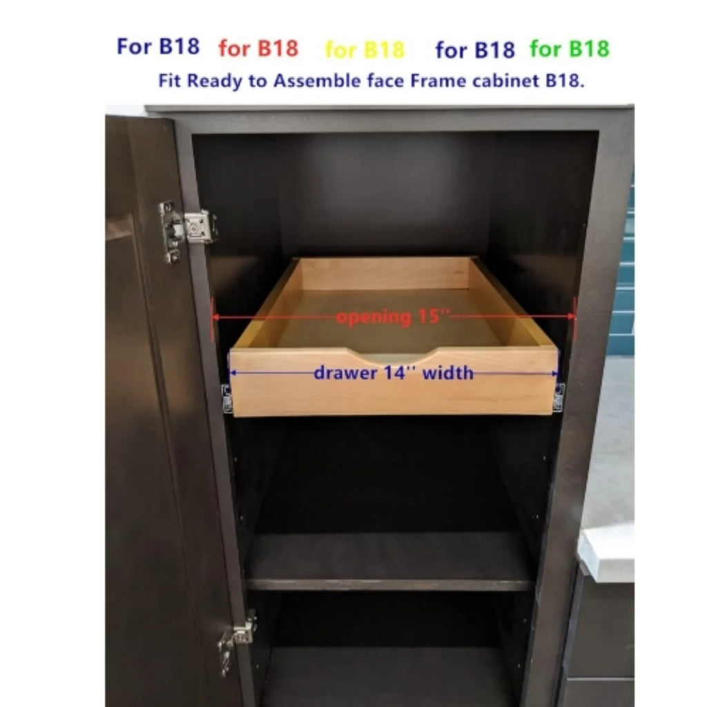 14 inch Width Wood Pull Out Tray Drawer Box Kitchen Cabinet Organizer Q137
