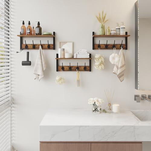 Rustic Brown Wood Coat Rack with 16 Hooks, Set of 4 K508565