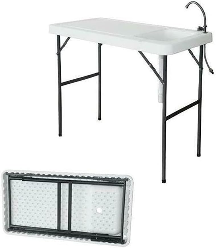 White Portable Folding Fishing Cleaning Table with Sink Faucet P95648