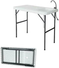 White Portable Folding Fishing Cleaning Table with Sink Faucet P95648
