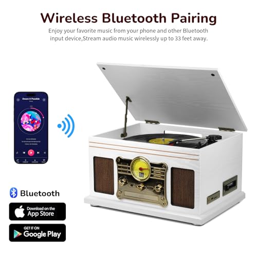Mahogany Bluetooth Turntable with Speakers Z3813