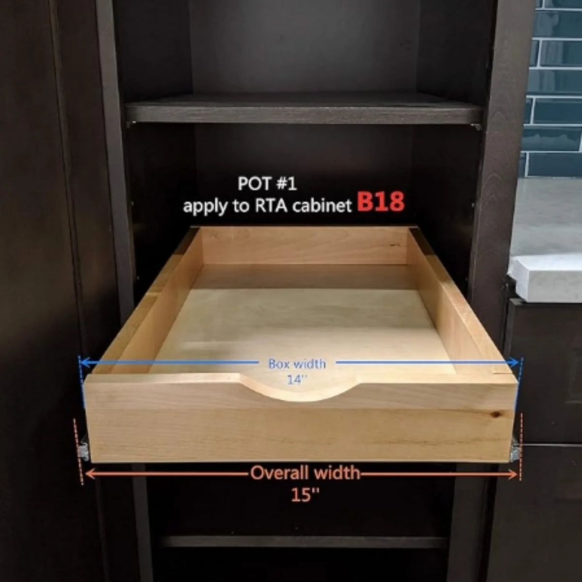 14 inch Width Wood Pull Out Tray Drawer Box Kitchen Cabinet Organizer Q137