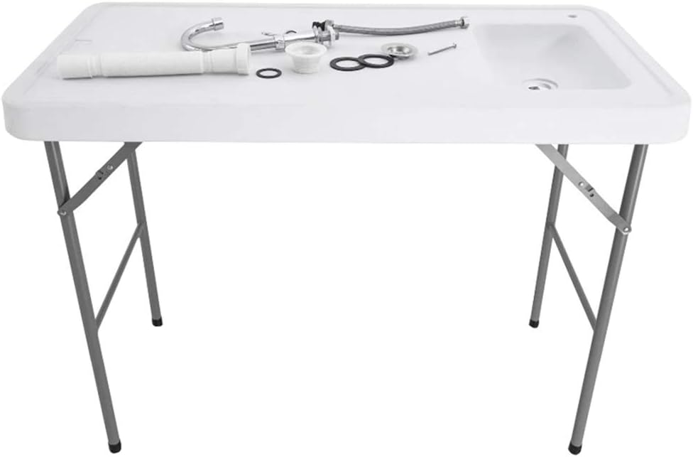 White Portable Folding Fishing Cleaning Table with Sink Faucet P95648