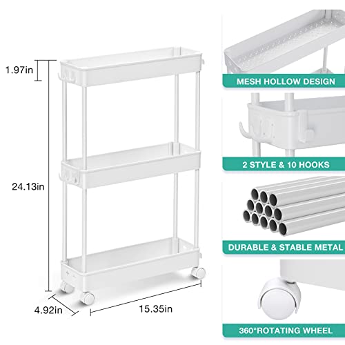 Slim Rolling Storage Cart, 4 Tier, White J71169