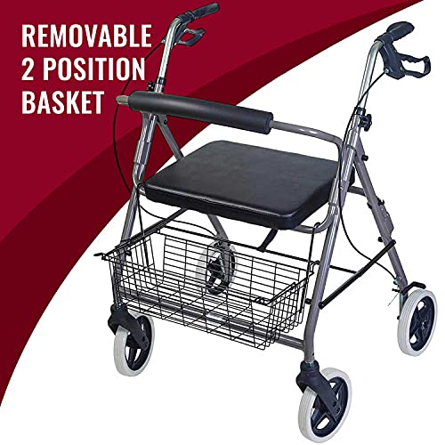 Burgundy Rollator Walker with Extra Wide Seat and Backrest M15402