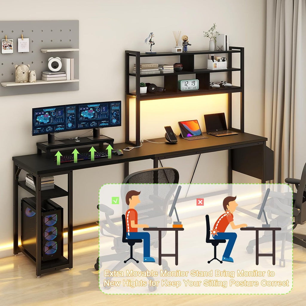 L Shaped Computer Desk with LED Lights and Power Outlets and USB Port B41300