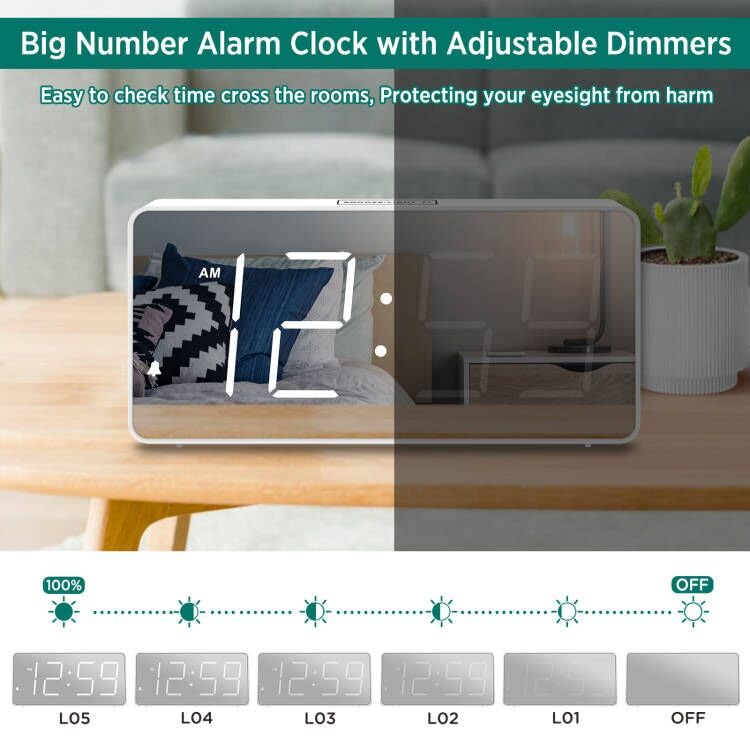 Digital Clock with Large Numbers, Battery Backup, USB Charger Port K3839