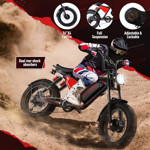 3000W Folding Electric Bike with 48V Battery, 26x4.0 Fat Tire, Full Suspension, 7-Speed Gear P53127