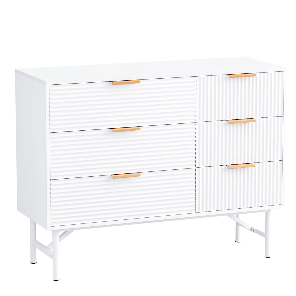 6 Drawer Creamy Wave Panel Wood Dresser Z325248
