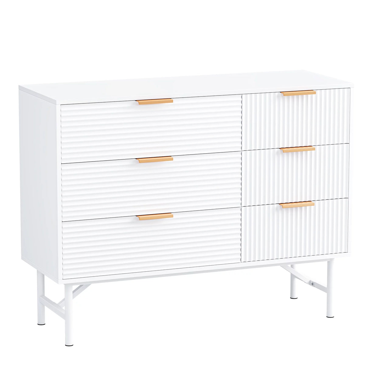 6 Drawer Creamy Wave Panel Wood Dresser Z325248