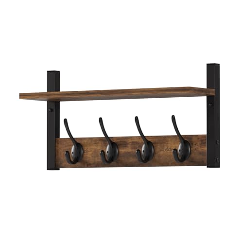Rustic Brown Wood Coat Rack with 16 Hooks, Set of 4 K508565