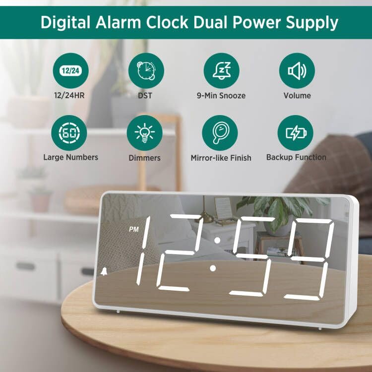 Digital Clock with Large Numbers, Battery Backup, USB Charger Port K3839