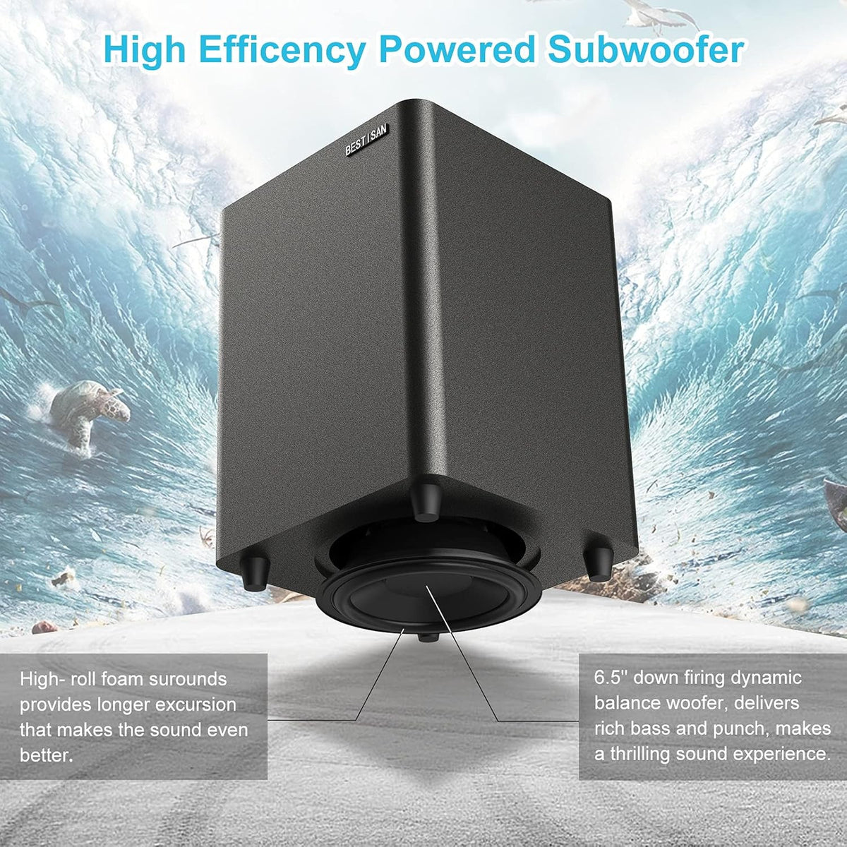 Powered Down Firing Subwoofer with RCA Cable, Black M1525