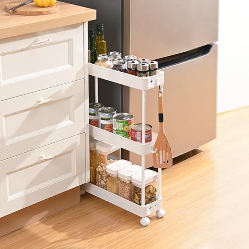 Slim Rolling Storage Cart, 4 Tier, White J71169