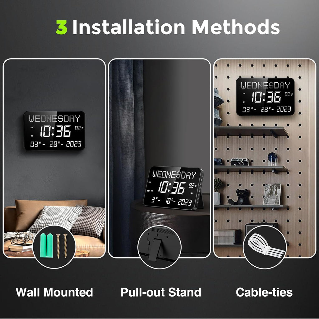 11.2" Large LED Digital Wall Clock with Remote Control, 4 Alarms, Adjustable Dimmer U324