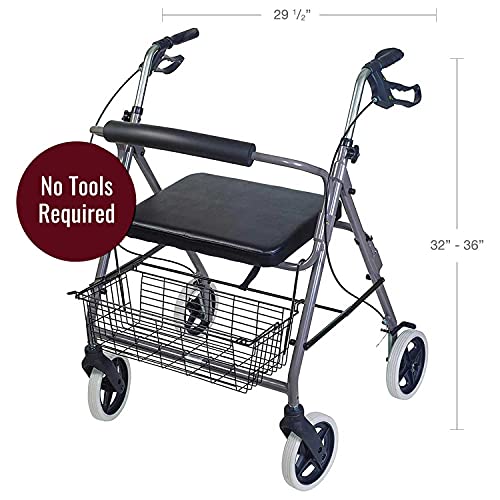Burgundy Rollator Walker with Extra Wide Seat and Backrest M15402
