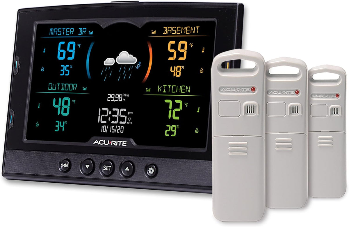 Multi-Room Weather Station with Wireless Indoor/Outdoor Thermometer and Color Display B860
